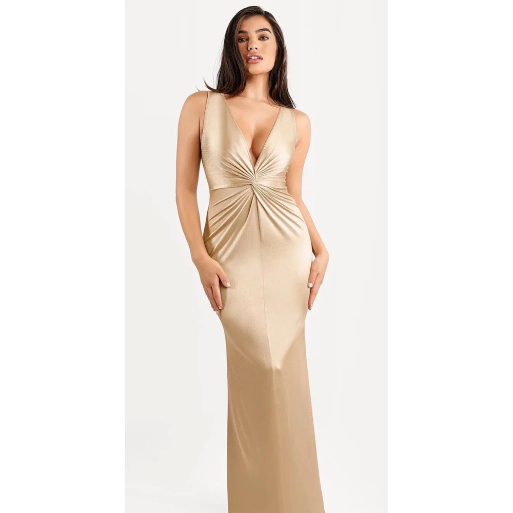 NWT Popilush Twist Hourglass Maxi dress Champagne color built-in shapewear! 3x
